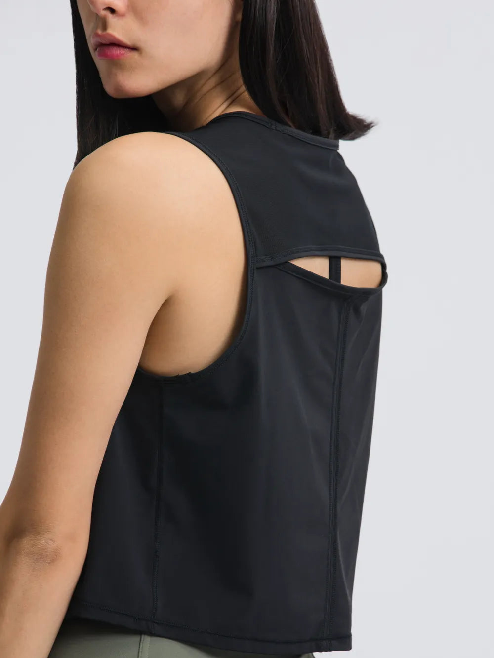 Round Neck Cropped Active Tank in Moss for Women