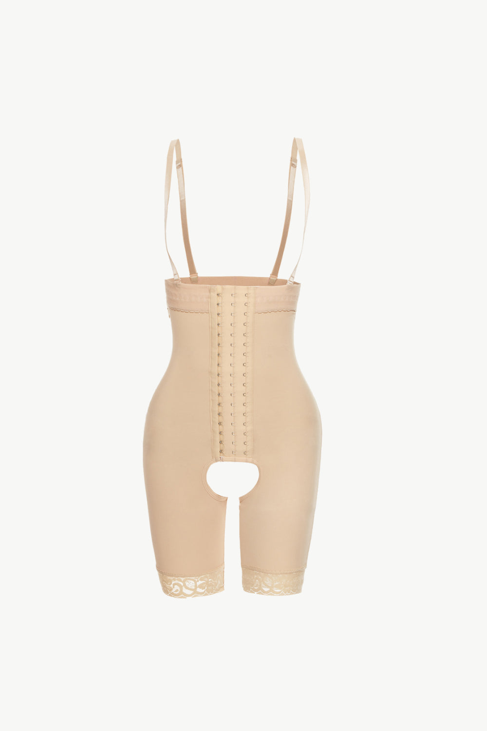 Plus Size Hook-and-Eye Lace Trim Shaping Bodysuit in Apricot for Women