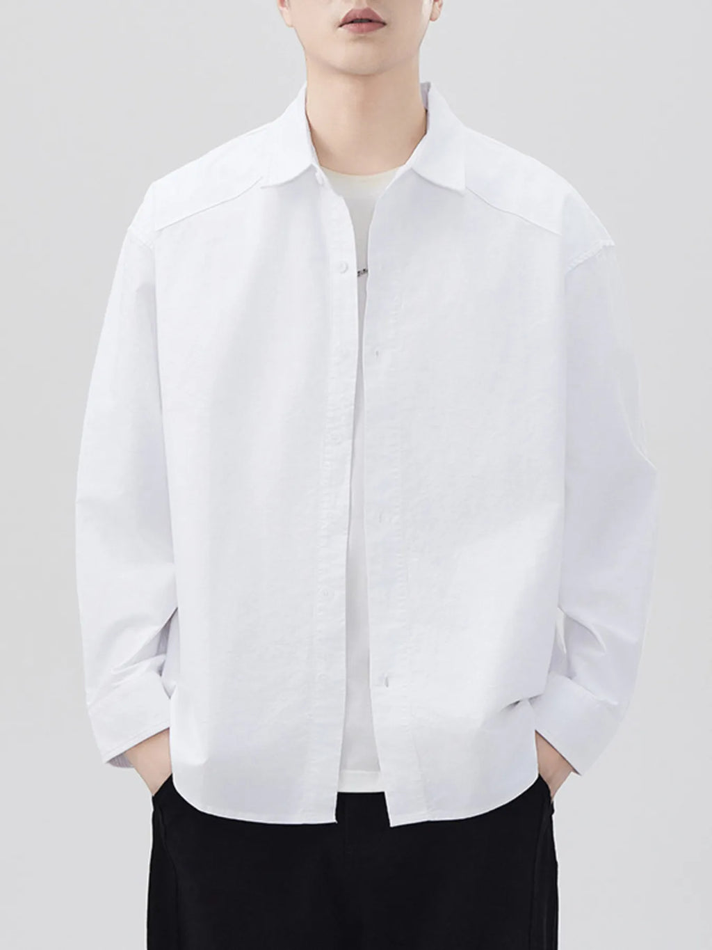 Plus Size Casual Solid Color Long Sleeve Shirt in Light Coffee for Men