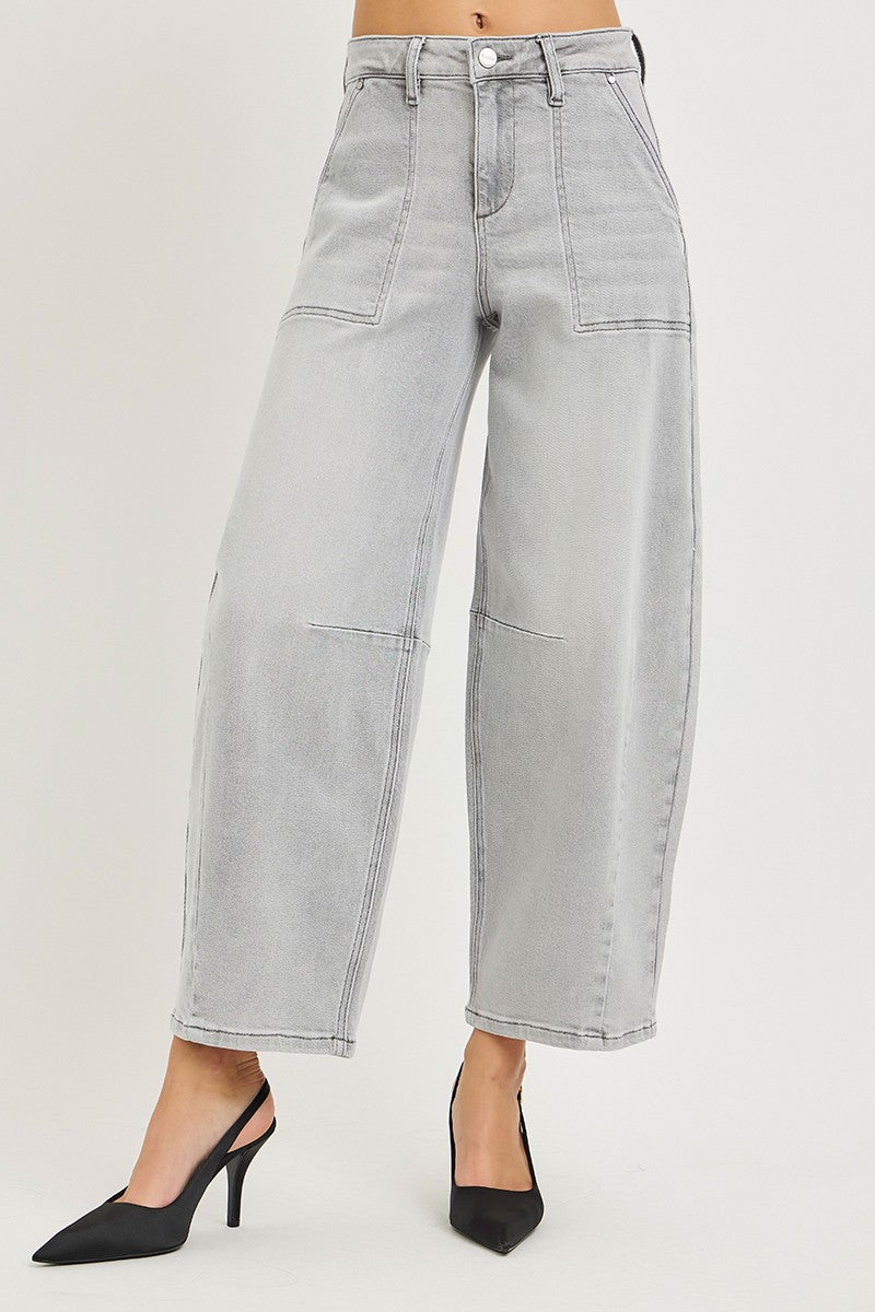 Slouchy Cropped Barrel Jeans in Light Grey for Women