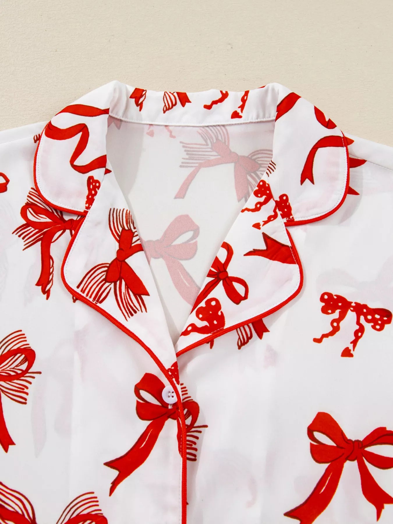 Christmas Bow Print Top and Pants 2pcs Pajama Set for Women