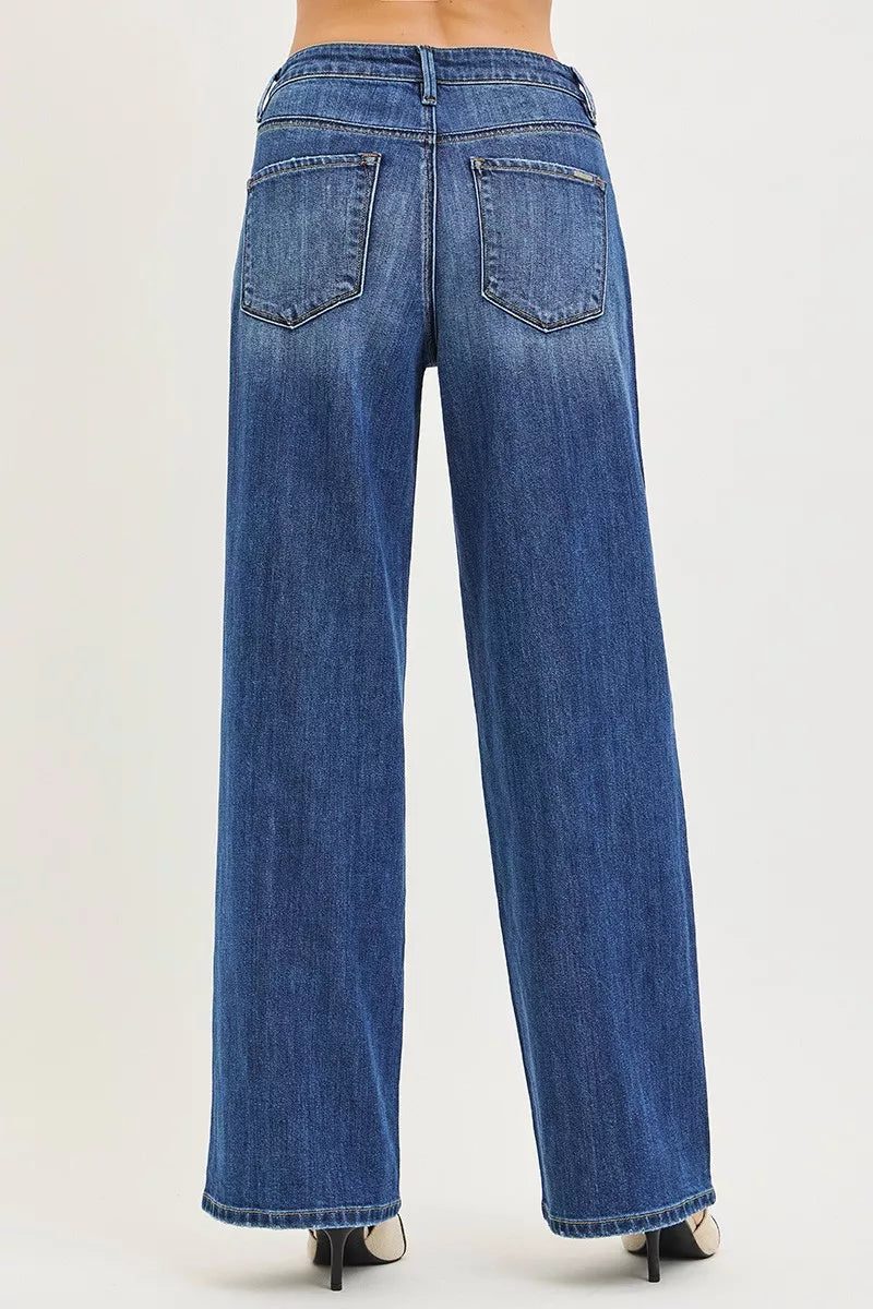 Slouchy Baggy Jeans with Pockets in Dark for Women