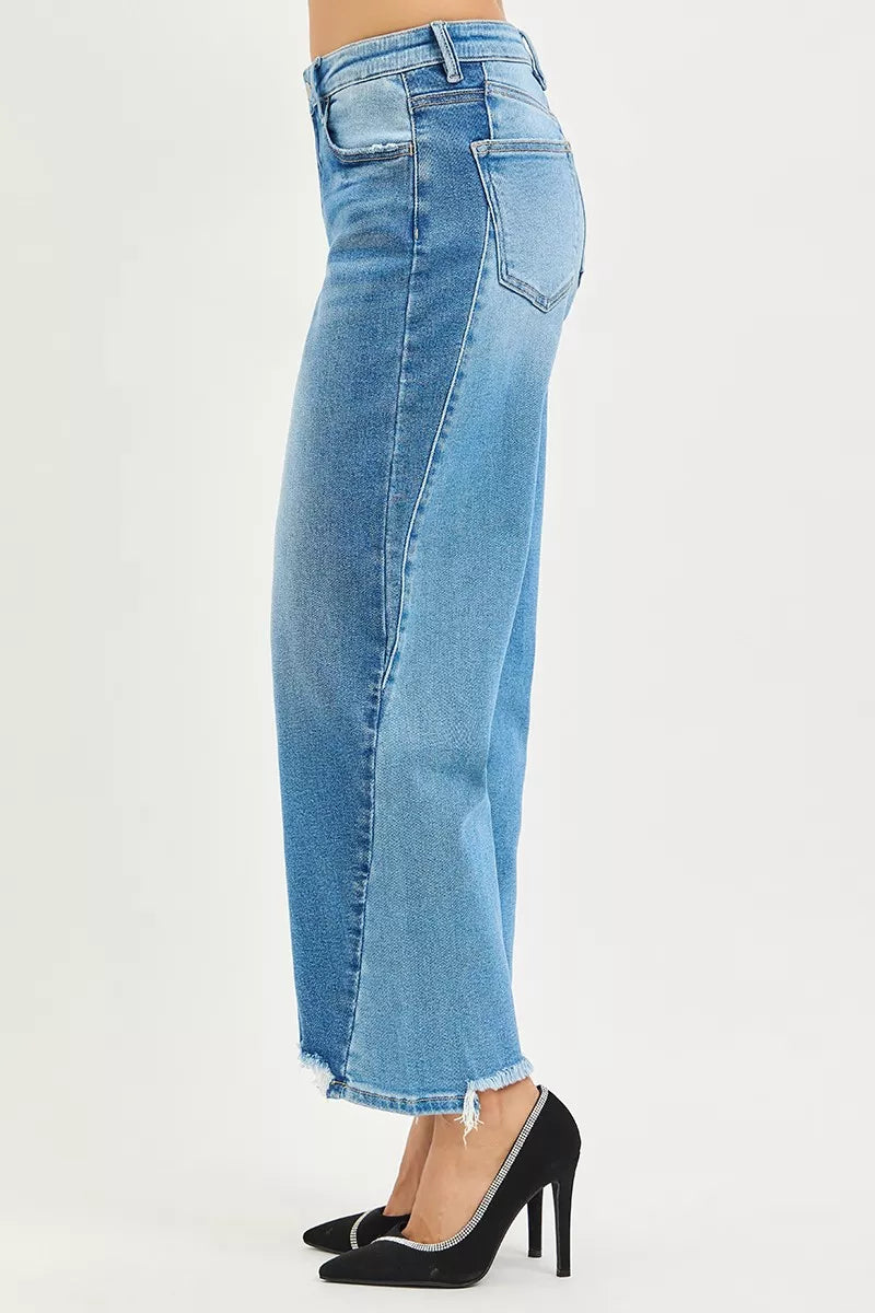 Slouchy Cropped Barrel Jeans with Contrast Wash Plus Size in Dark Combo for Women