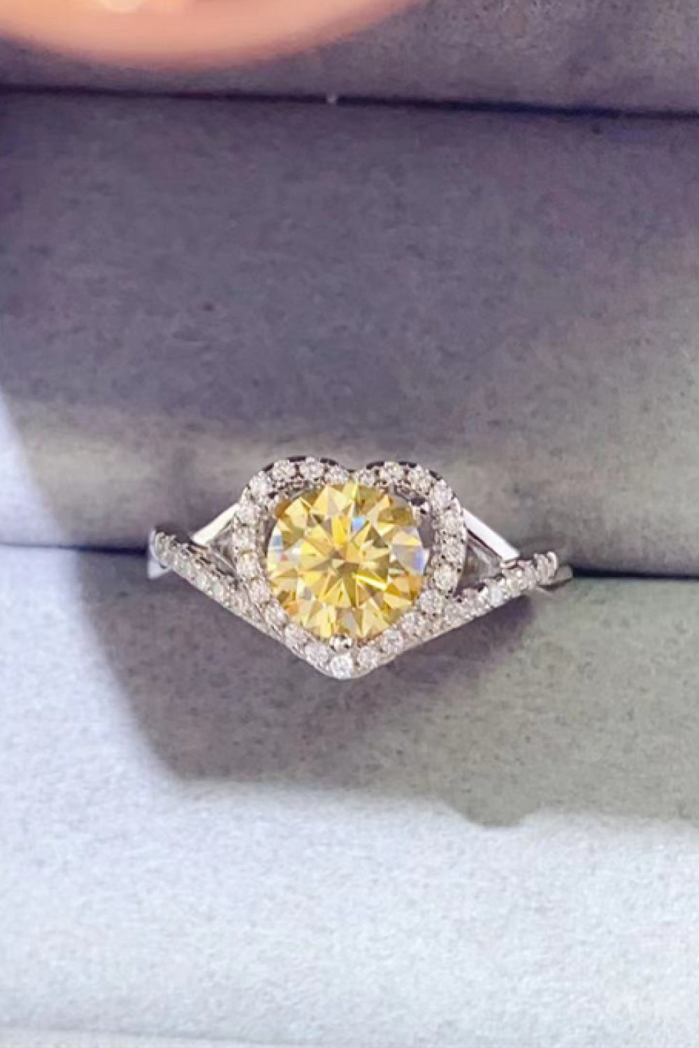 Adored 1 Carat Moissanite 925 Sterling Silver Heart Ring in Yellow for Women