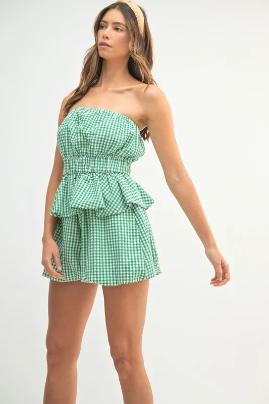 Gingham Tube Top and Shorts Set for Women