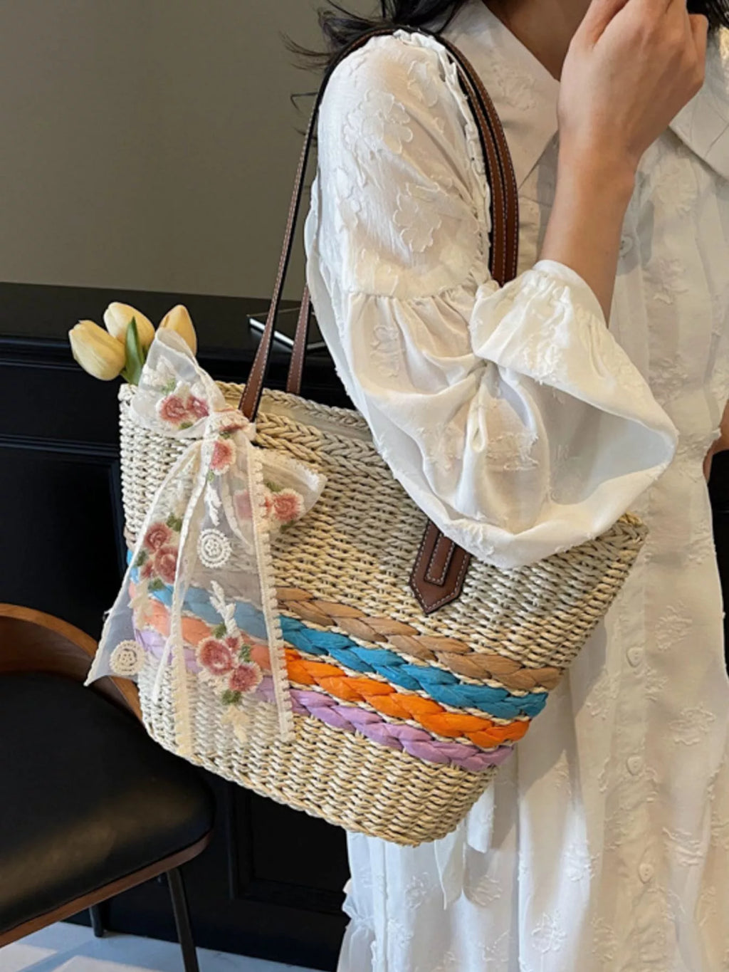 Straw Woven Shoulder Bag for Women