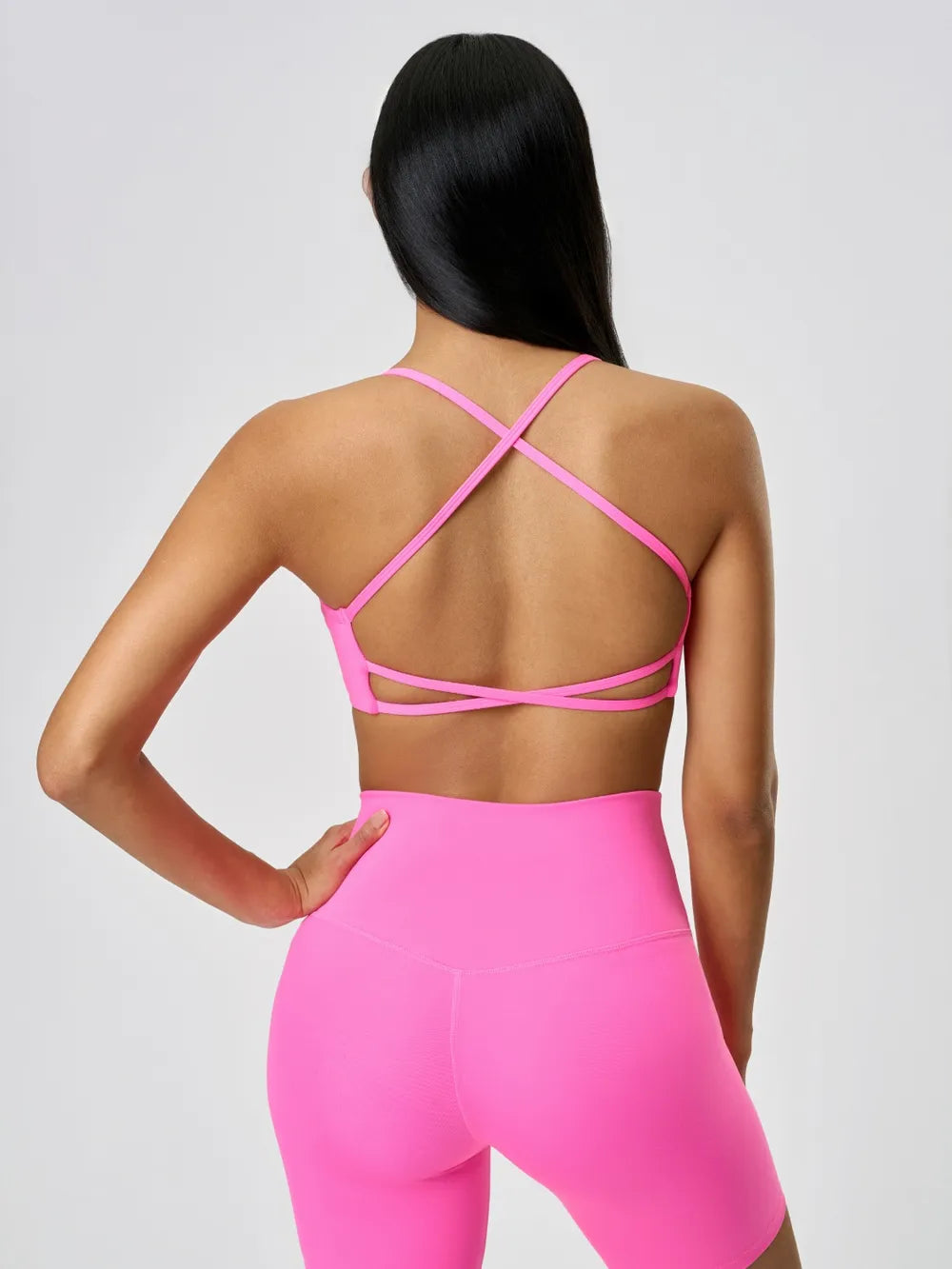 Crisscross Back Scoop Neck Active Cami with Detachable Chest Pads in Light Blue for Women
