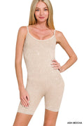 Stone Washed Ribbed Seamless Romper in Mocha for Women