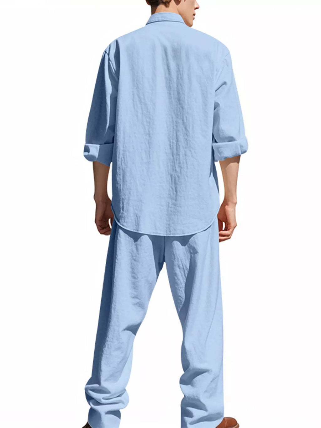 Button Up Long Sleeve Shirt and Pants Plus Size in Black for Men