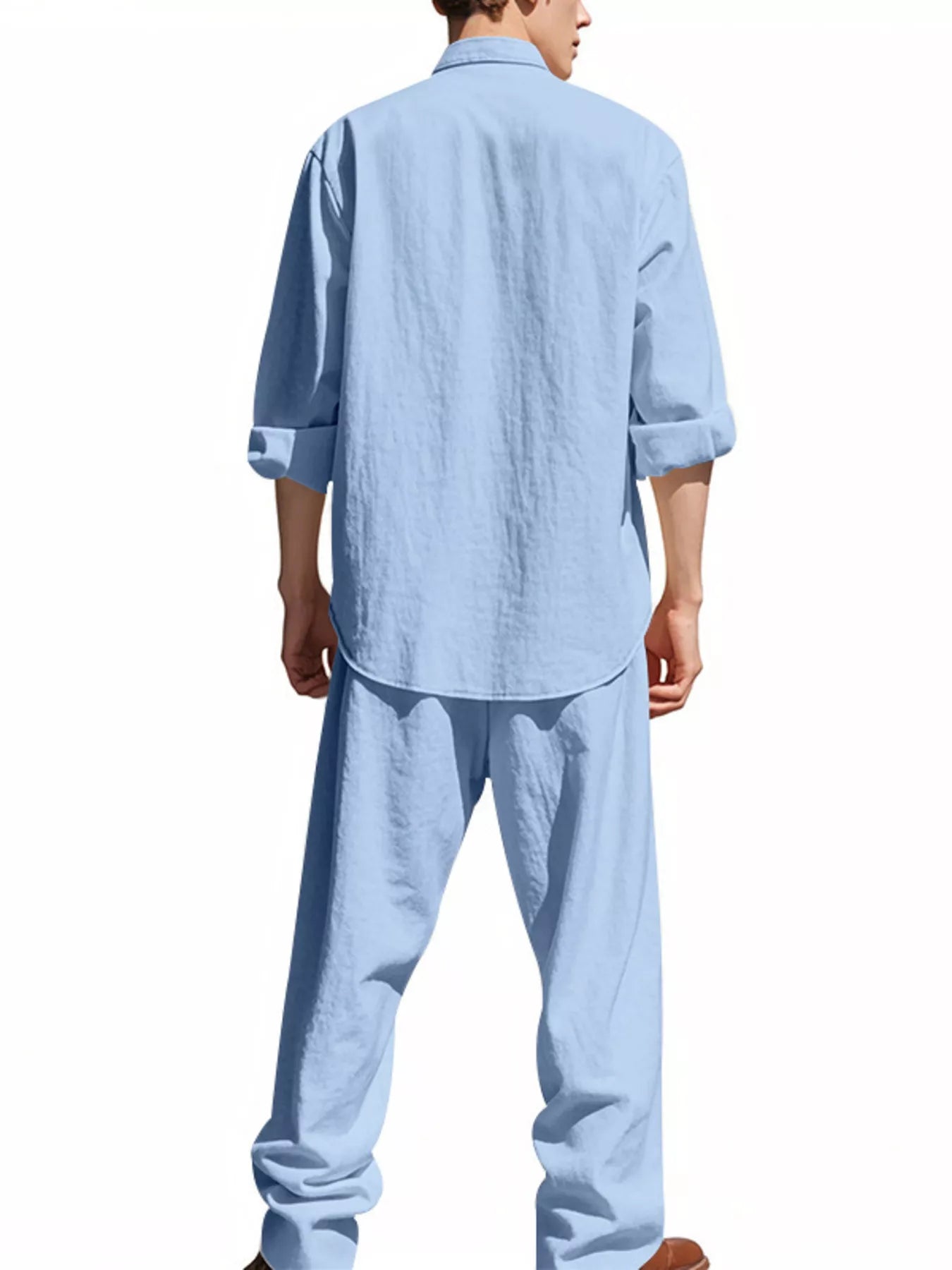 Button Up Long Sleeve Shirt and Pants Plus Size in Black for Men