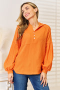Side Slit Buttoned Waffle Knit Hoodie in Orange for Women