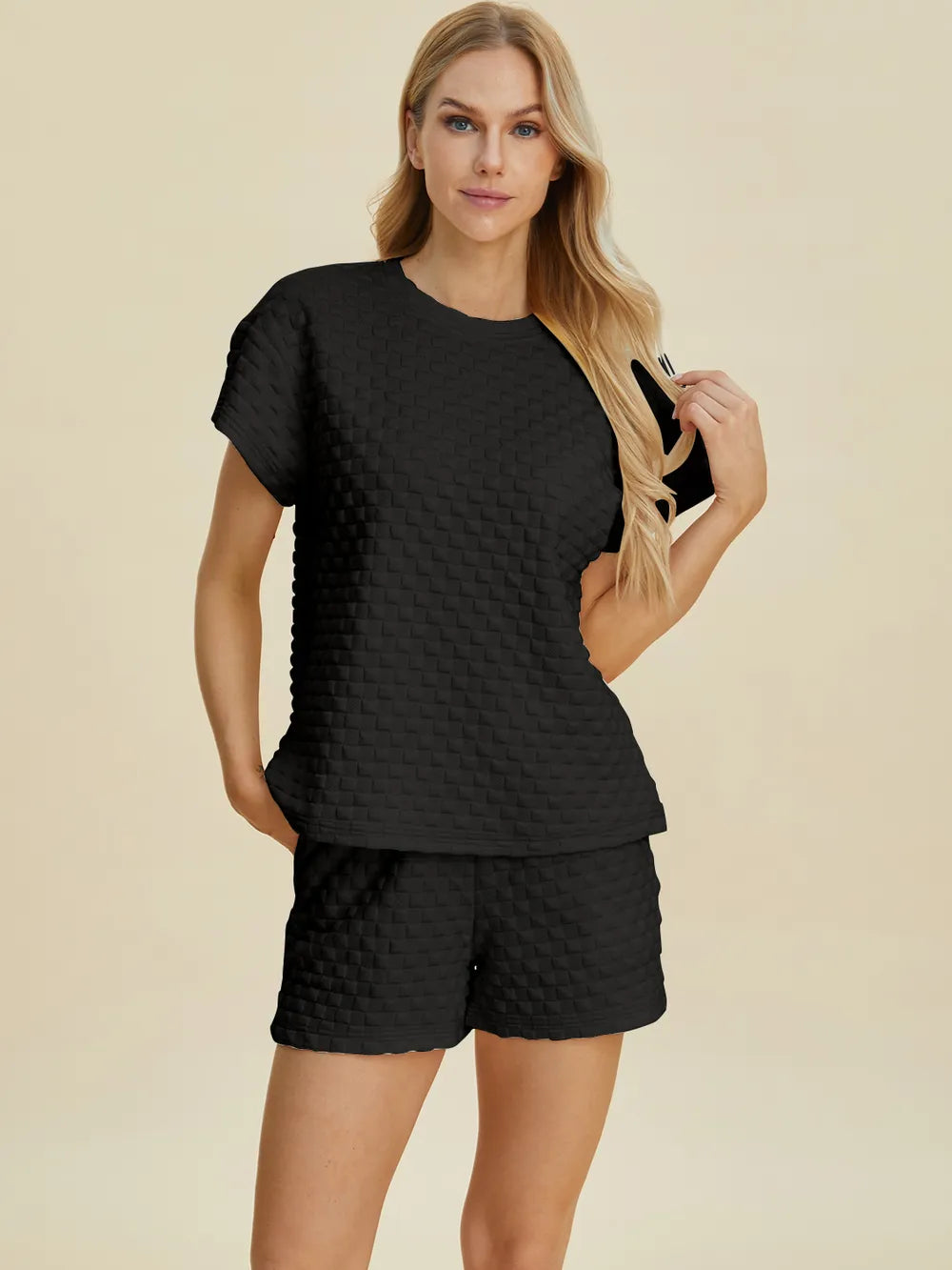 Plus Size Texture T-Shirt and Shorts Set for Women