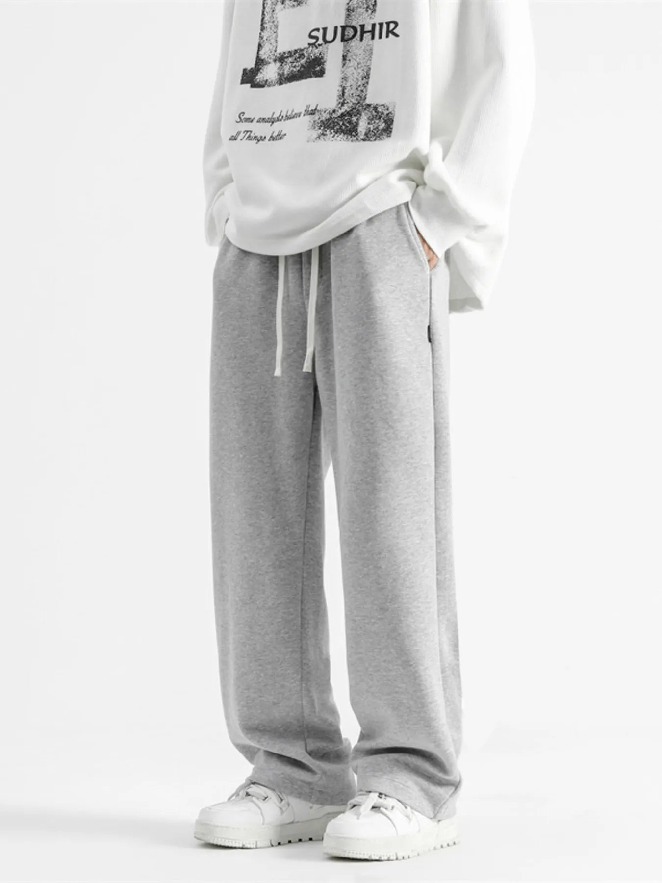 Casual Loose Fit Sweatpants Plus Size in Light Gray for Men