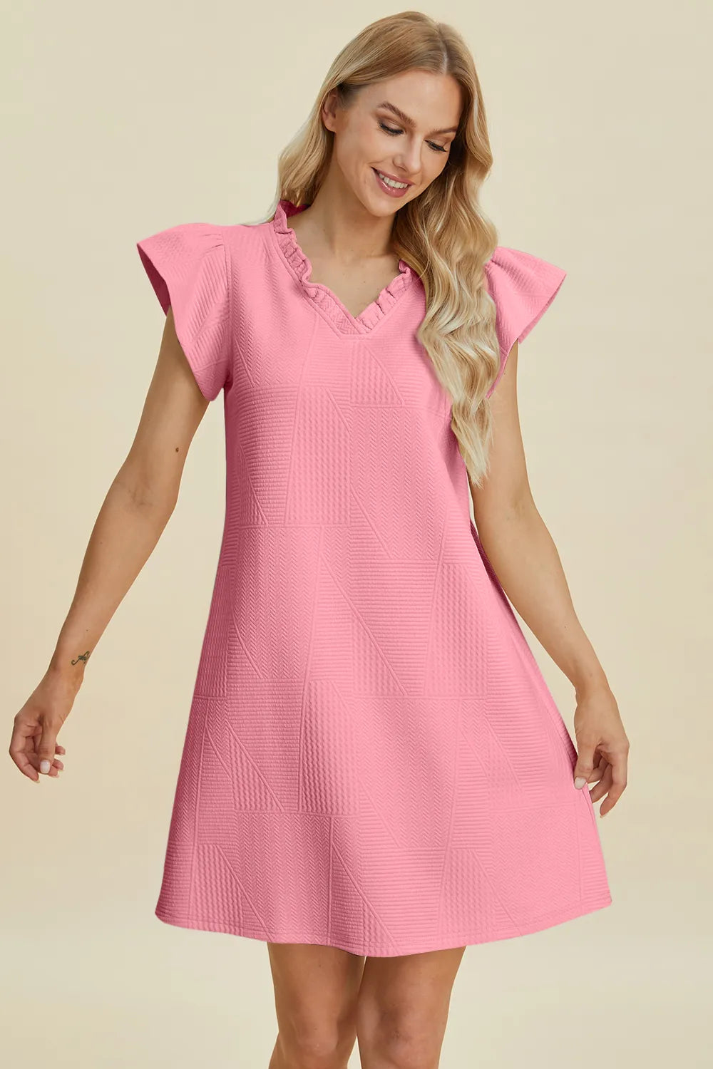 Plus Size Ruffled V-Neck Cap Sleeve Dress in Lavender for Women