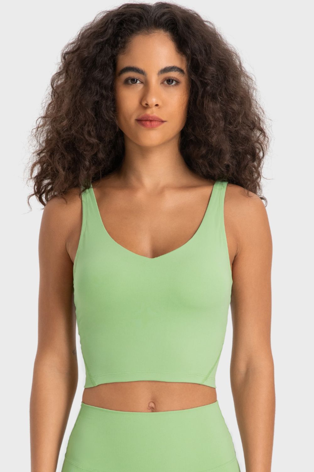 Deep V-Neck Crop Sports Bra in Sage for Women