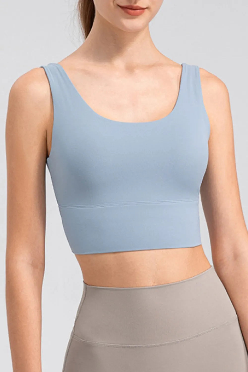 Scoop Neck Wide Strap Active Tank in Sky Blue for Women