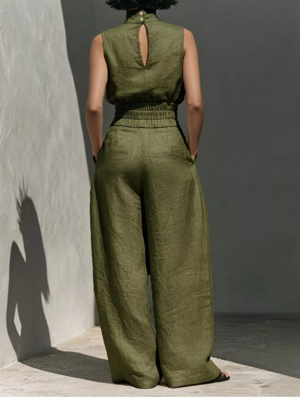 Turtleneck Sleeveless Top and Wide Leg Pants Set in Sky Blue for Women