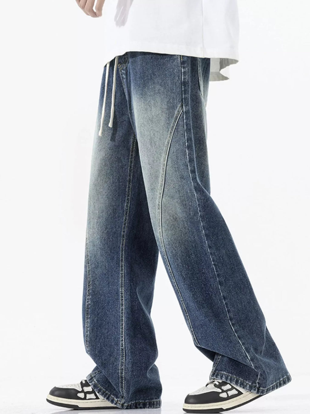 Vintage Wash Wide Leg Jeans Plus Size in Vintage Blue for Men