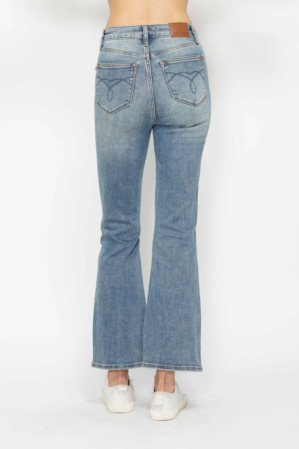 Tummy Control Back Embroidered Pocketed Bootcut Jeans Plus Size in Short Inseam for Women