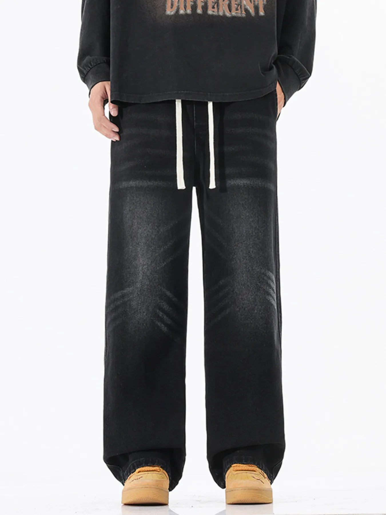 Wash Wide Leg Jeans Plus Size in Vintage Blue for Men