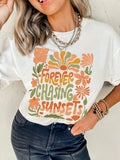 Forever Chasing Sunsets Round Neck T-Shirt in White for Women