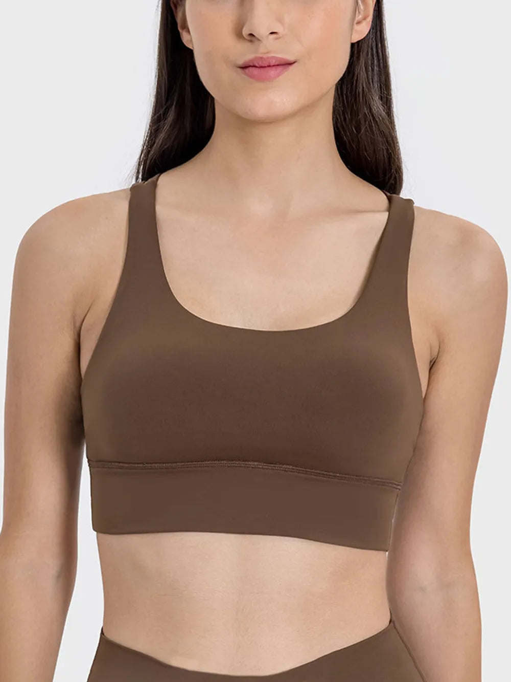 Crisscross Scoop Neck Active Tank in Caramel for Women