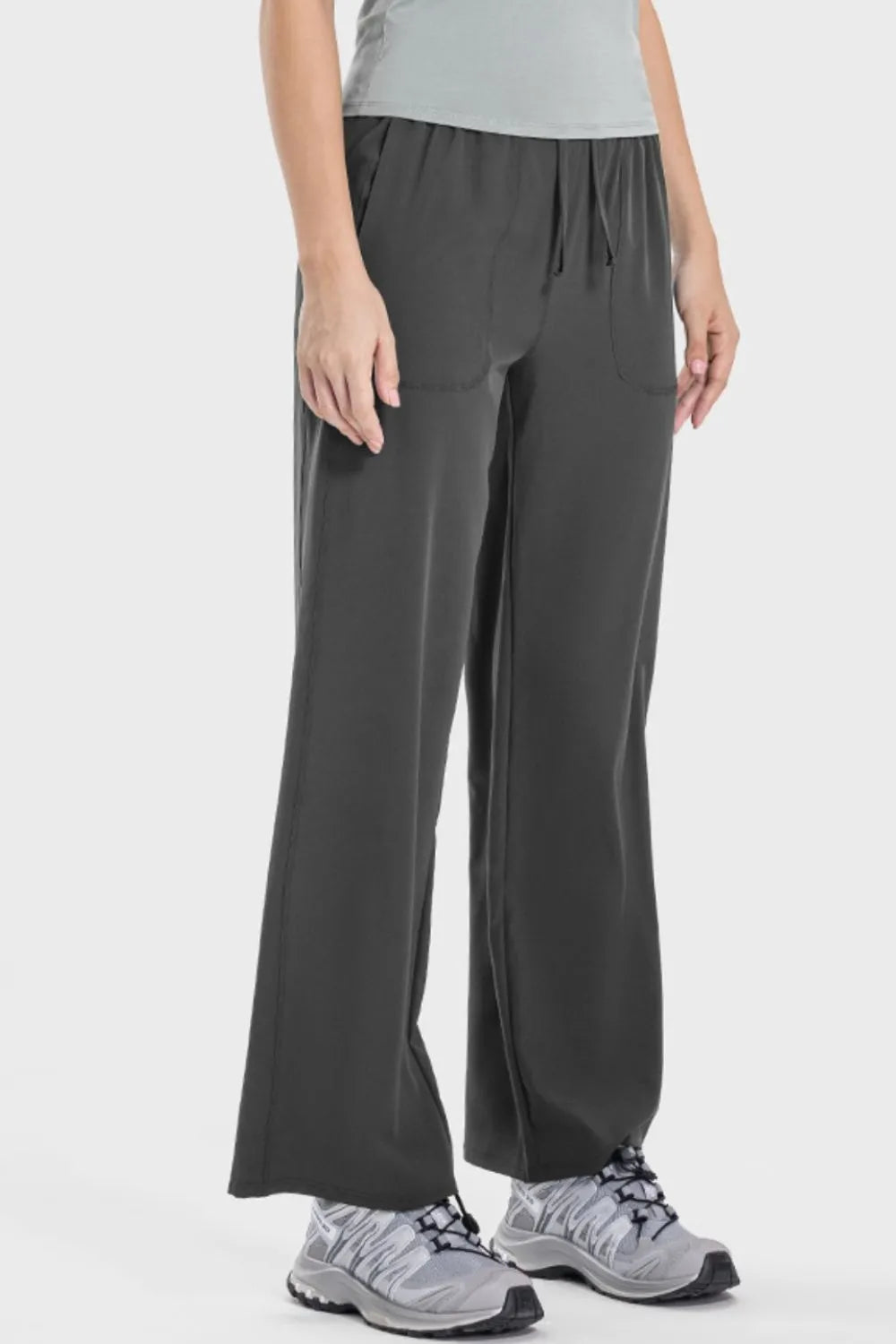 Drawstring Pocketed Active Pants in Light Mauve for Women