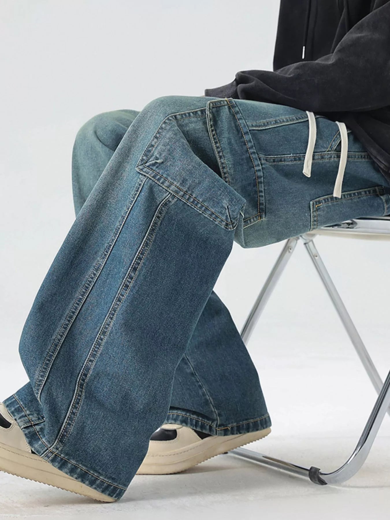 Wide Leg Cargo Jeans Plus Size in Cement Gray for Men