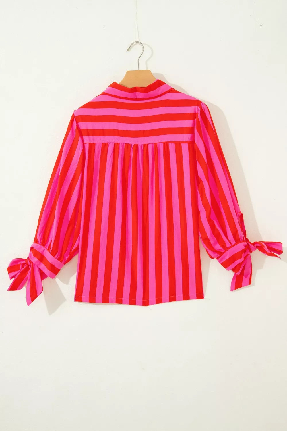 Stripe Puff Sleeve Blouse in Deep Rose for Women