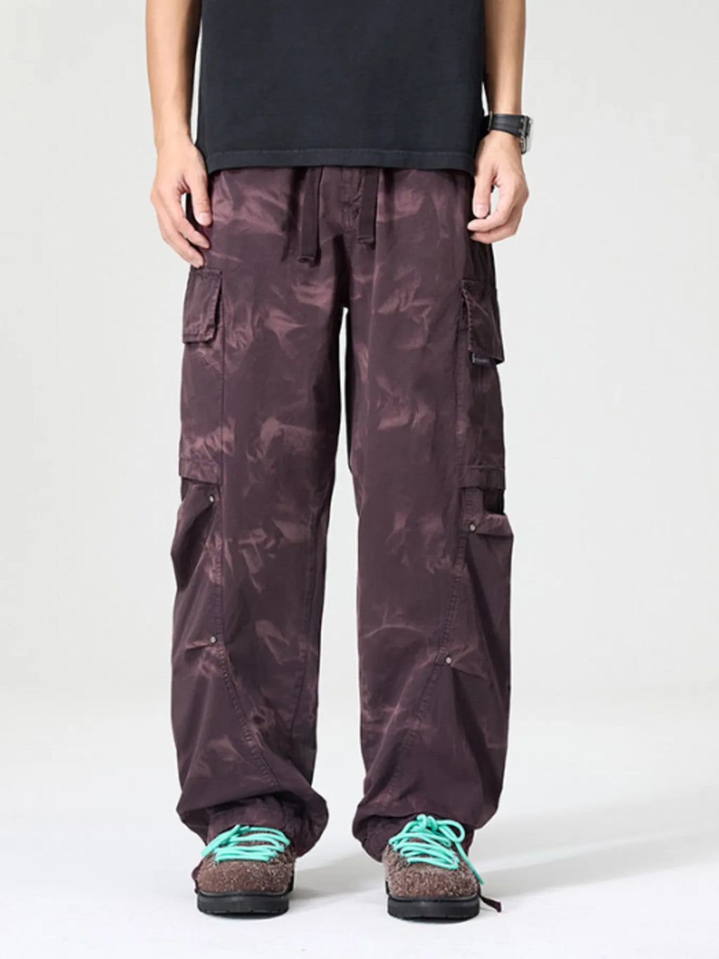 Wide Leg Cargo Pants Plus Size in Coffee for Men