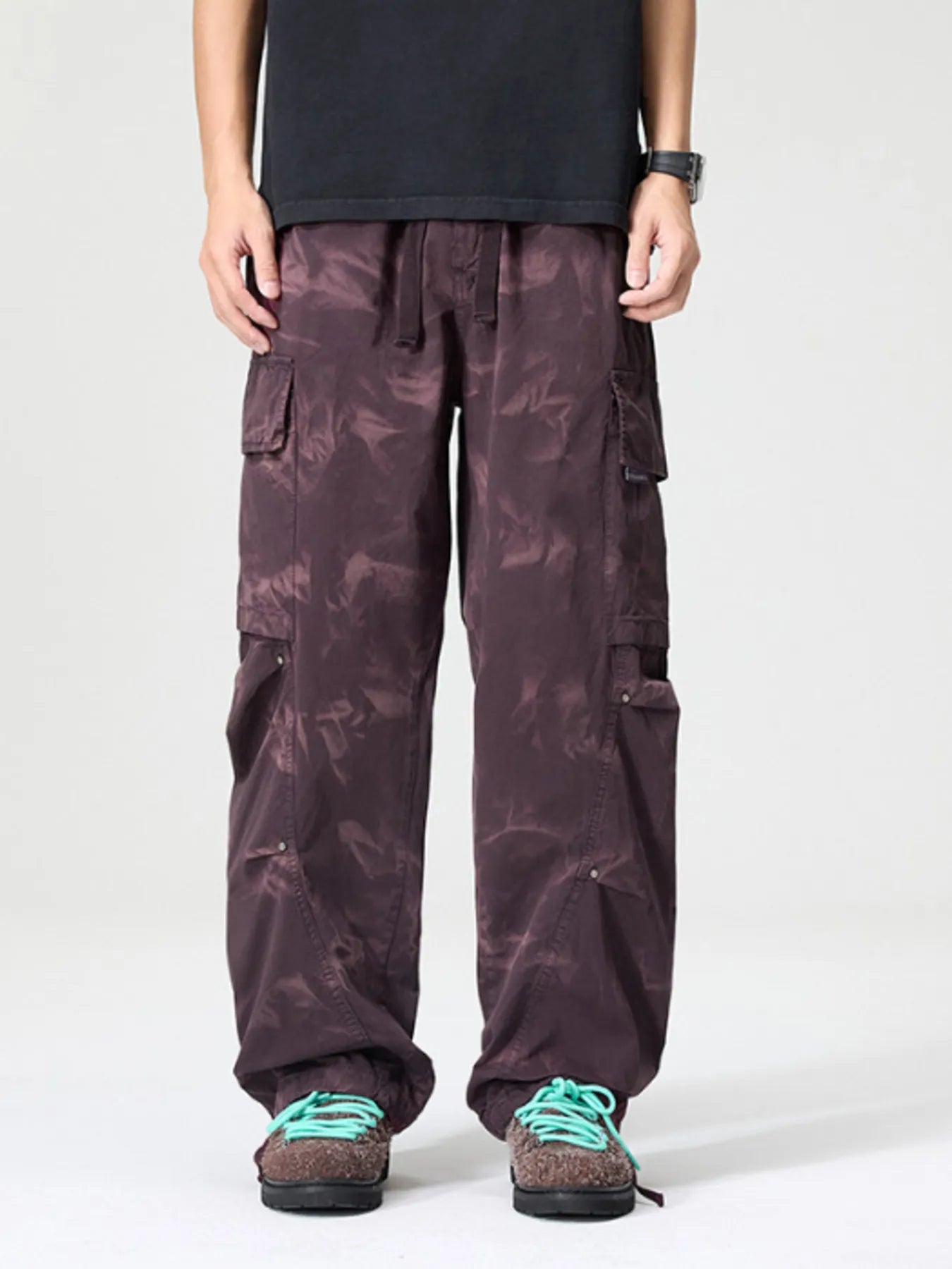 Wide Leg Cargo Pants Plus Size in Coffee for Men
