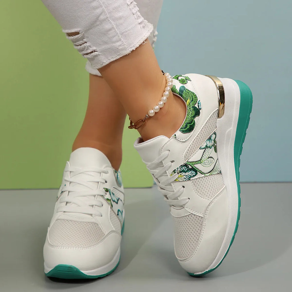 Floral Mesh Wedge Athletic in Green for Women