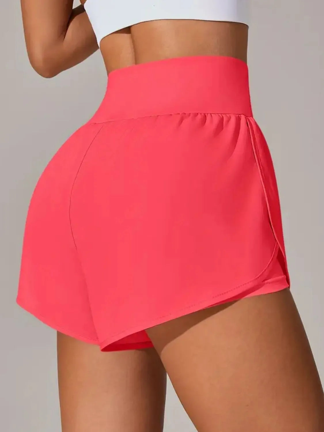 Pocketed High Waist Active Shorts in Pink Purple for Women