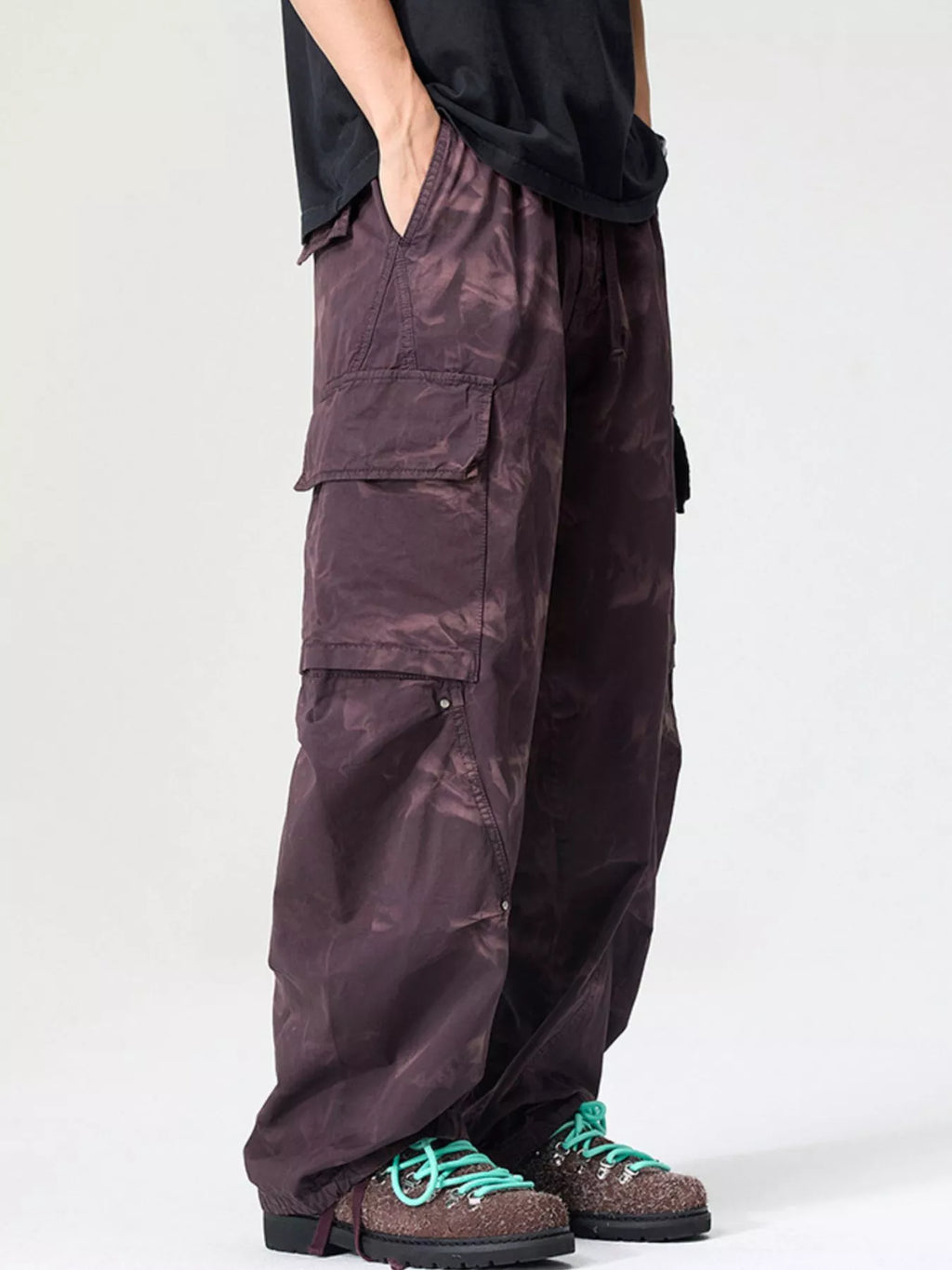 Wide Leg Cargo Pants Plus Size in Coffee for Men