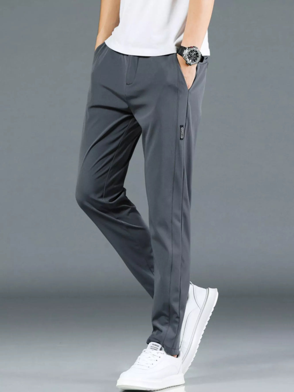 Slim Fit Casual Pants in Dark Gray for Men