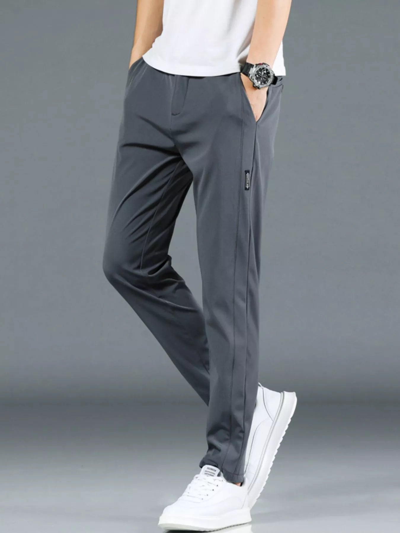Slim Fit Casual Pants in Dark Gray for Men