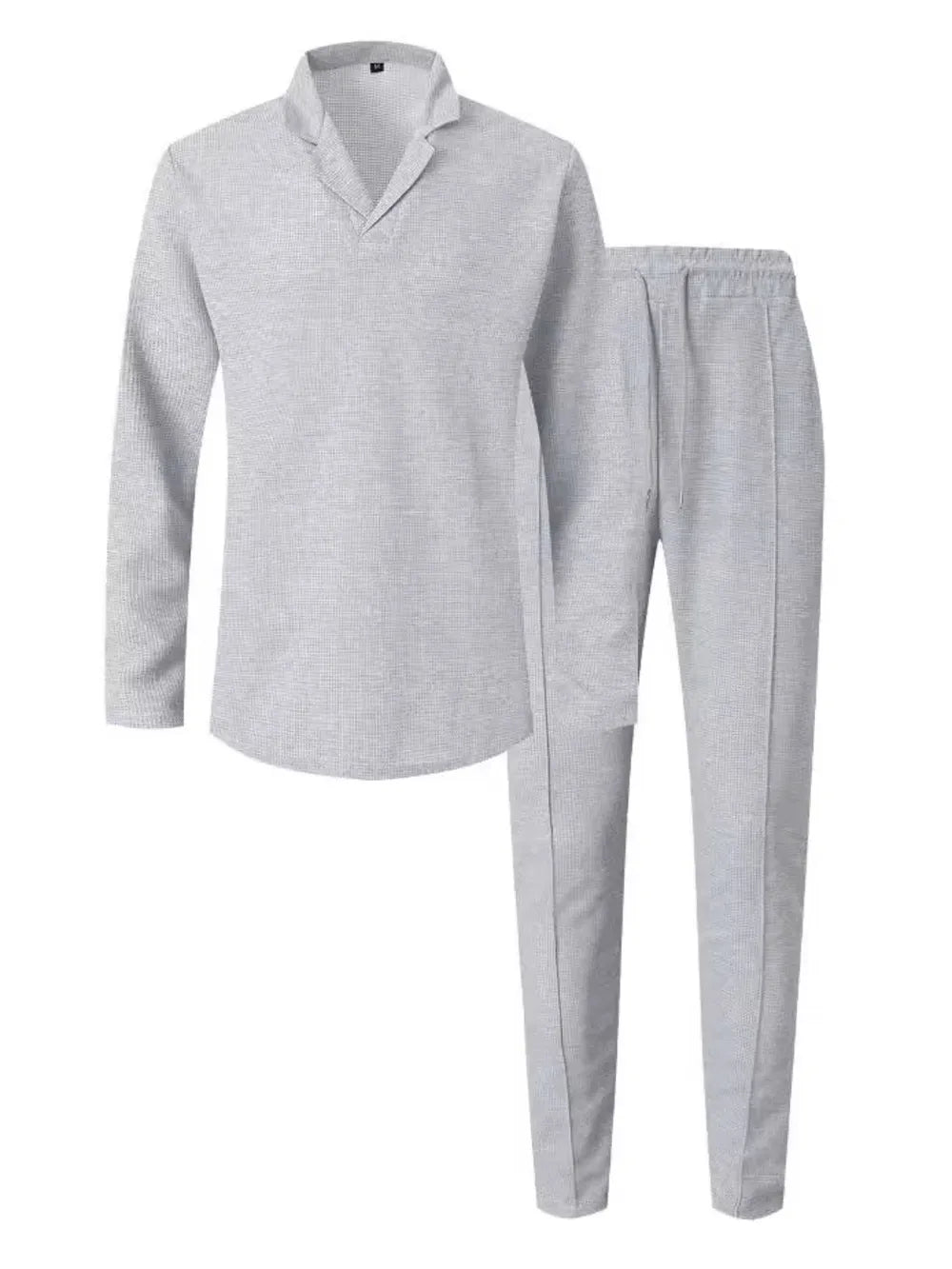 Waffle-Knit Long Sleeve Top and Pants Set Plus Size in Beige for Men