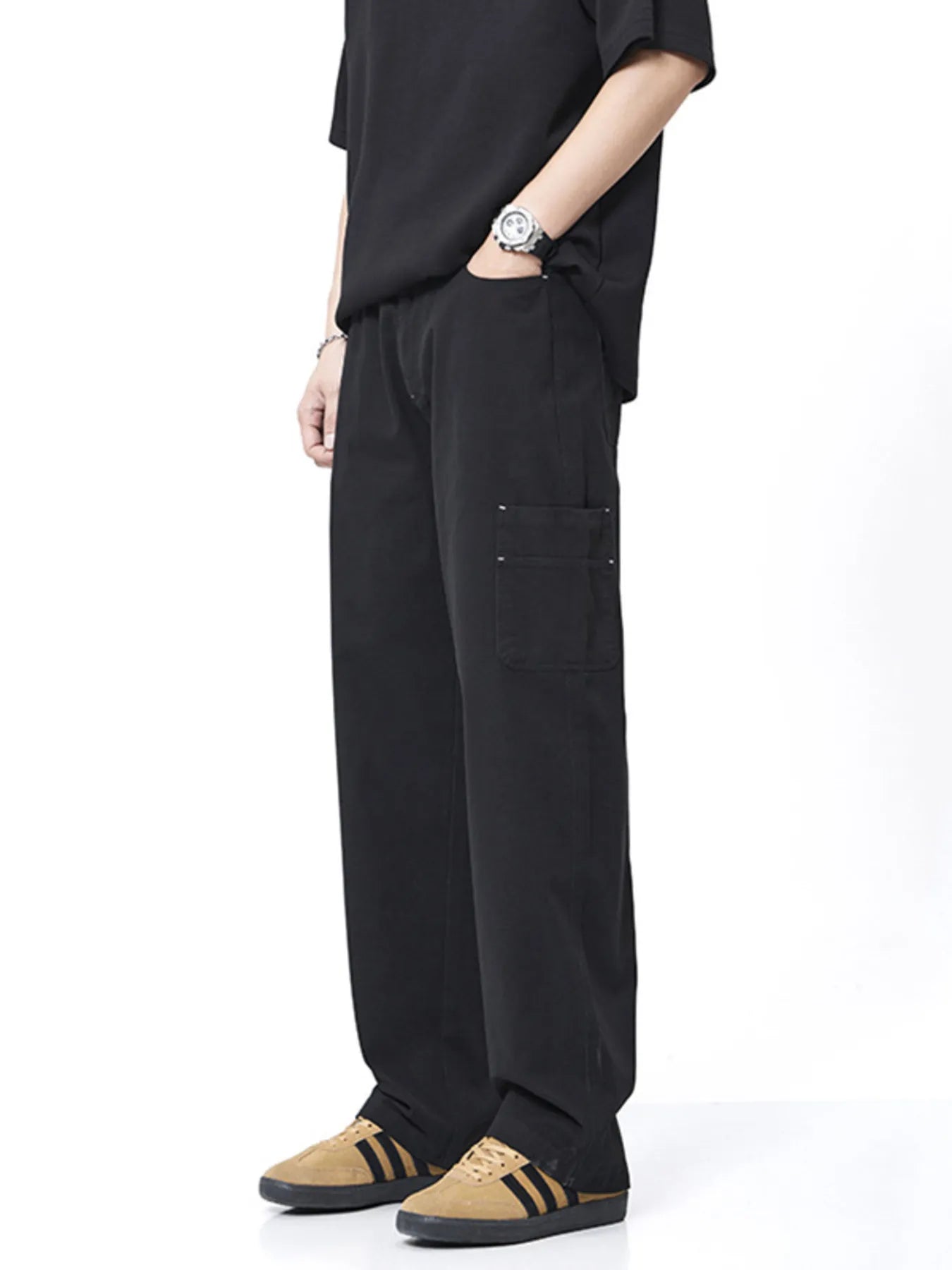 Plus Size Wide Leg Pants in Gray for Men