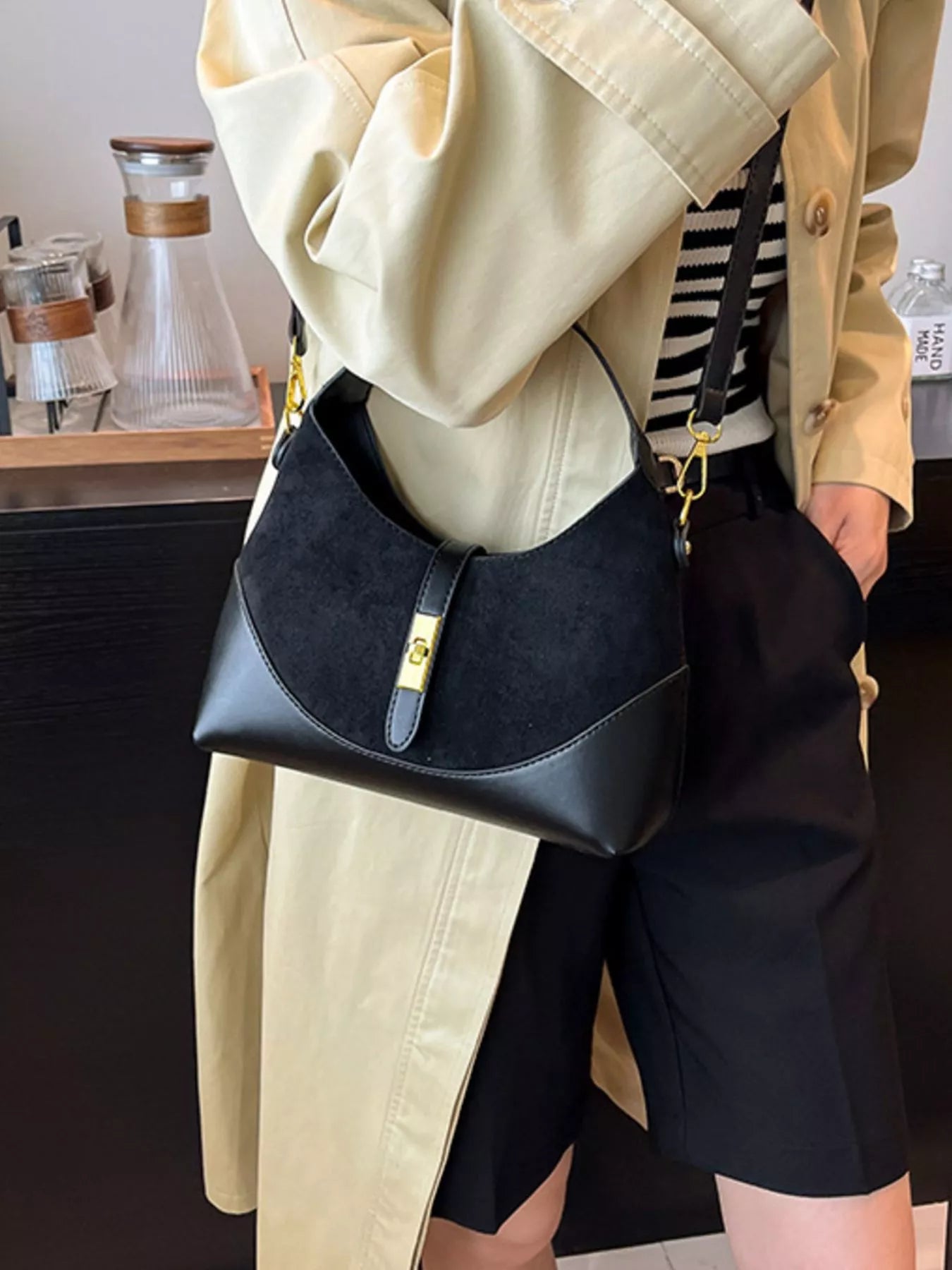 Buckle Leather Shoulder Bag for Women