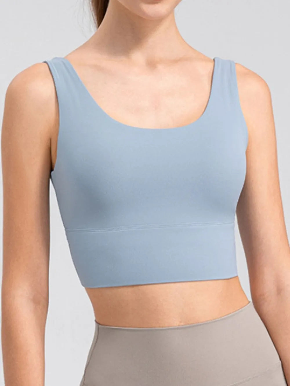 Scoop Neck Wide Strap Active Tank in Light Blue for Women