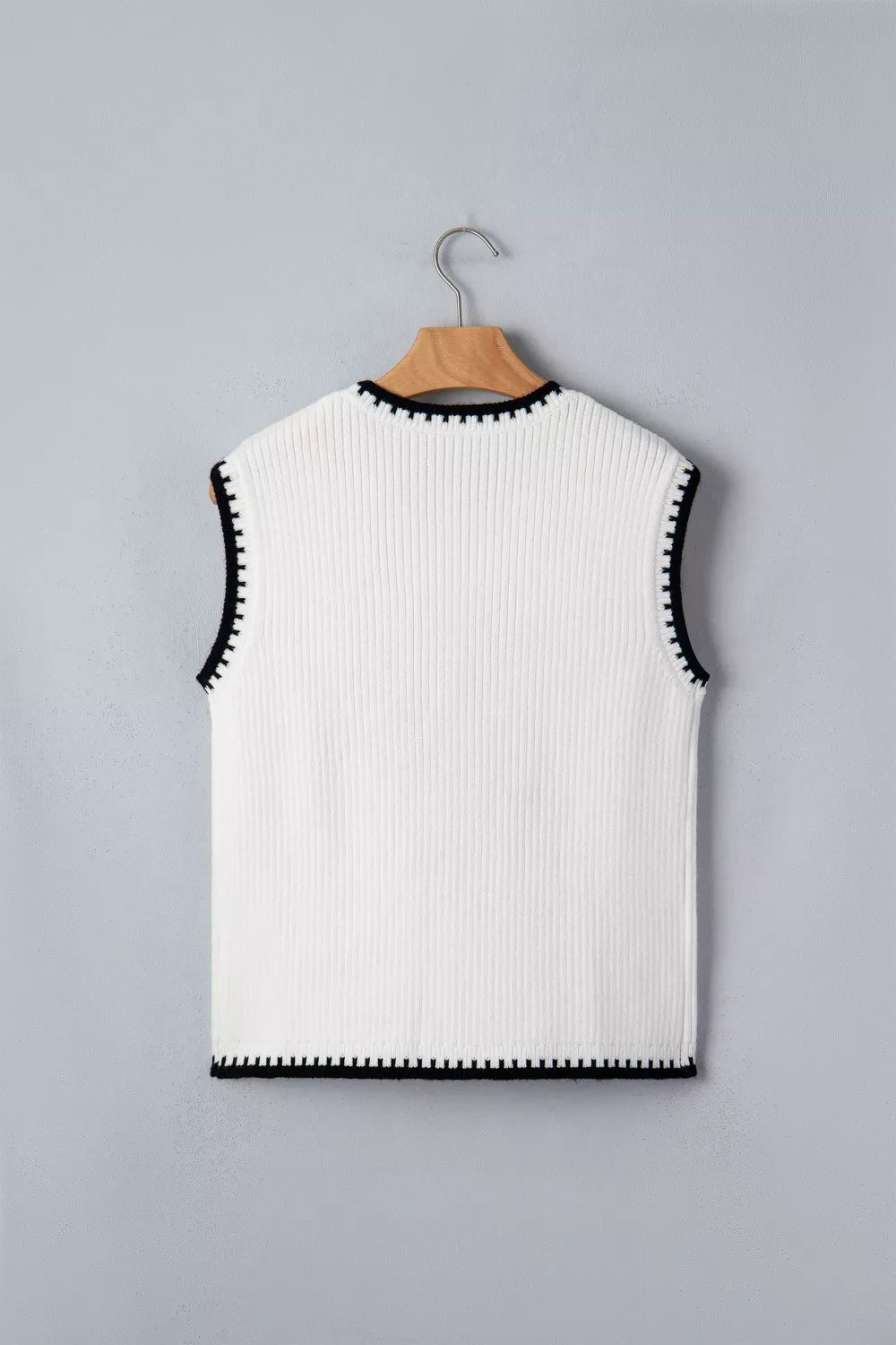 Contrast Trim Round Neck Rodeo Cowboy Sweater Vest in White for Women