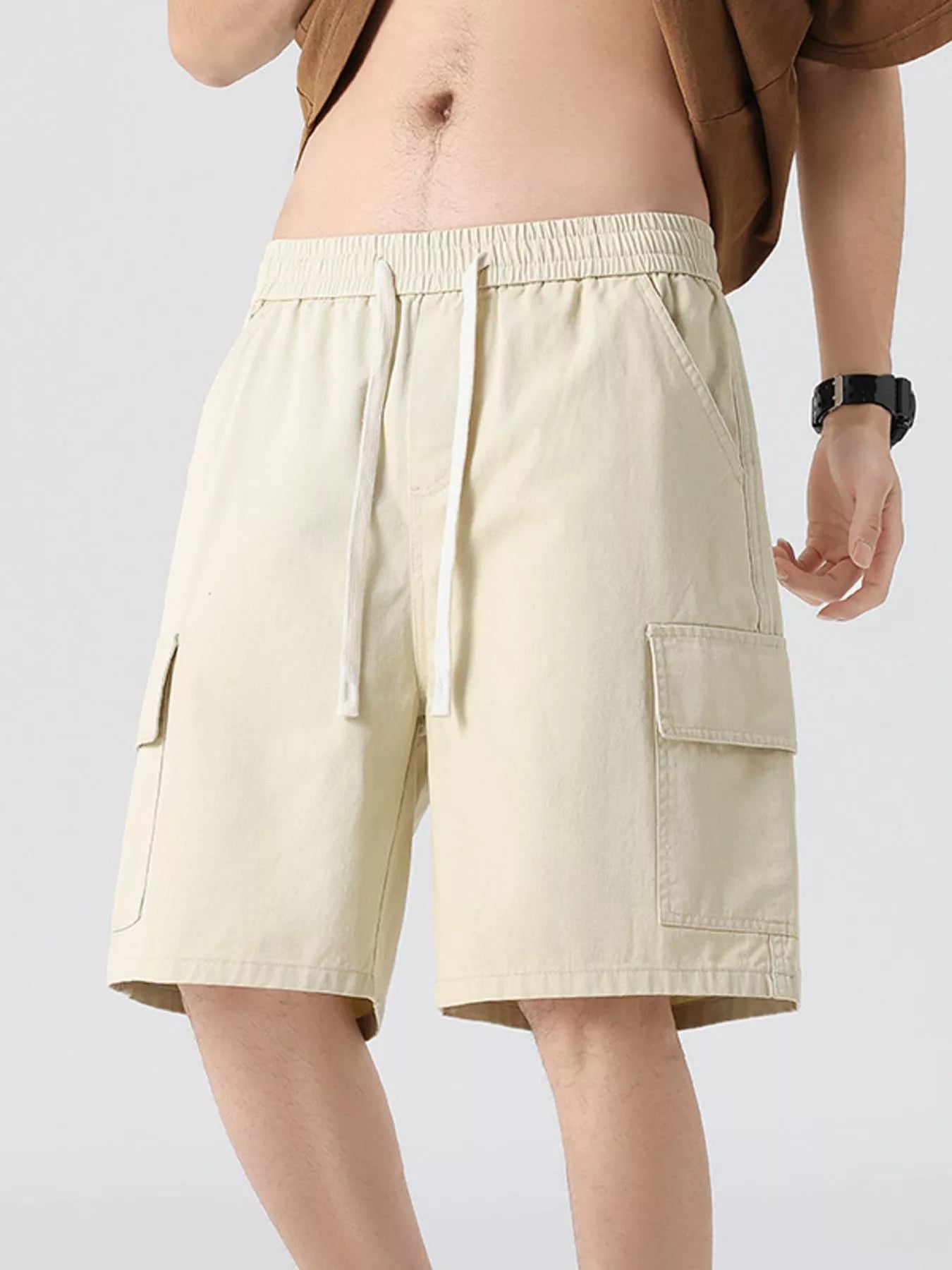 Drawstring Loose Fit Shorts Plus Size in Military Green for Men