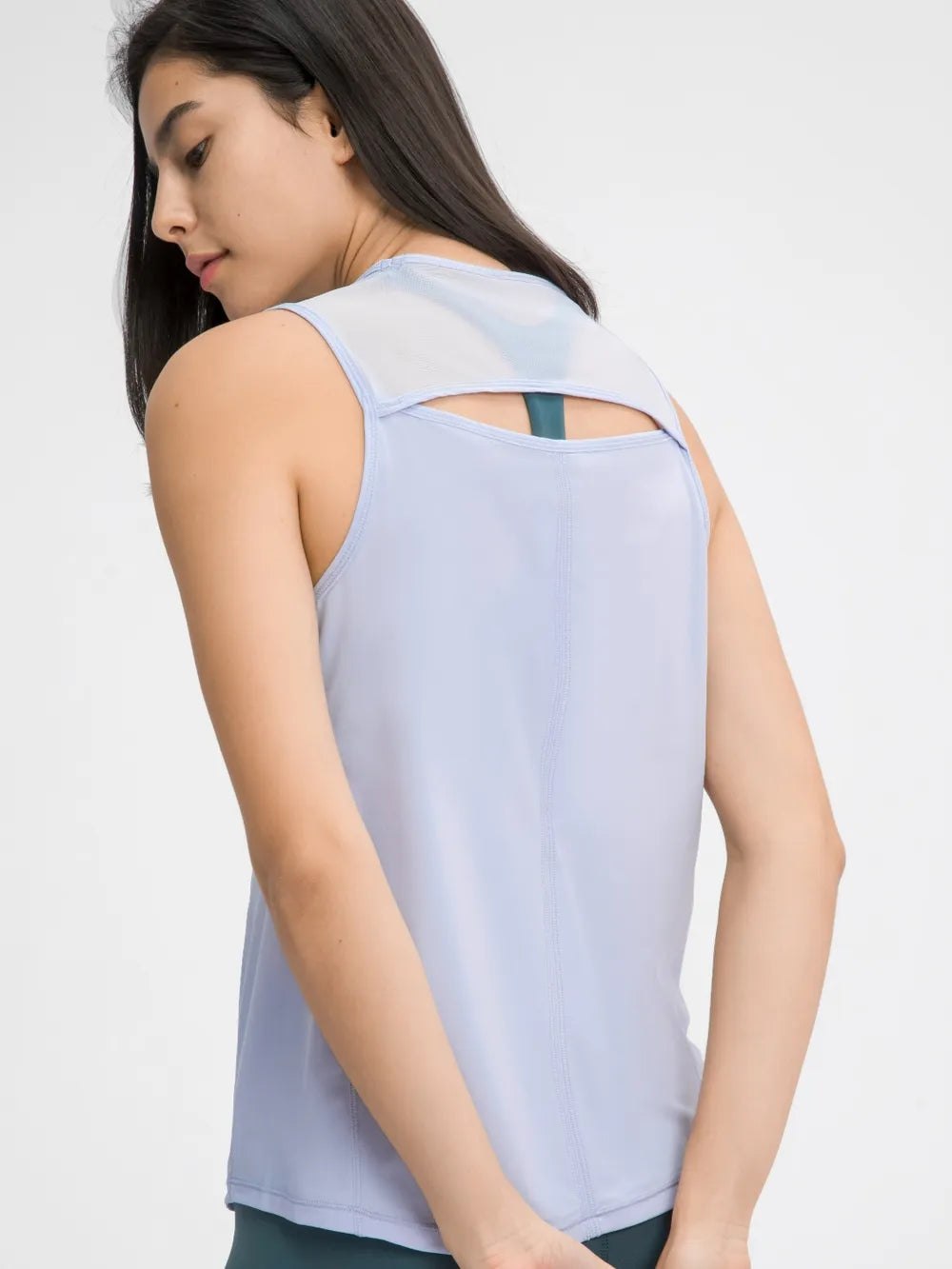 Cutout Back Round Neck Active Tank in Teal for Women