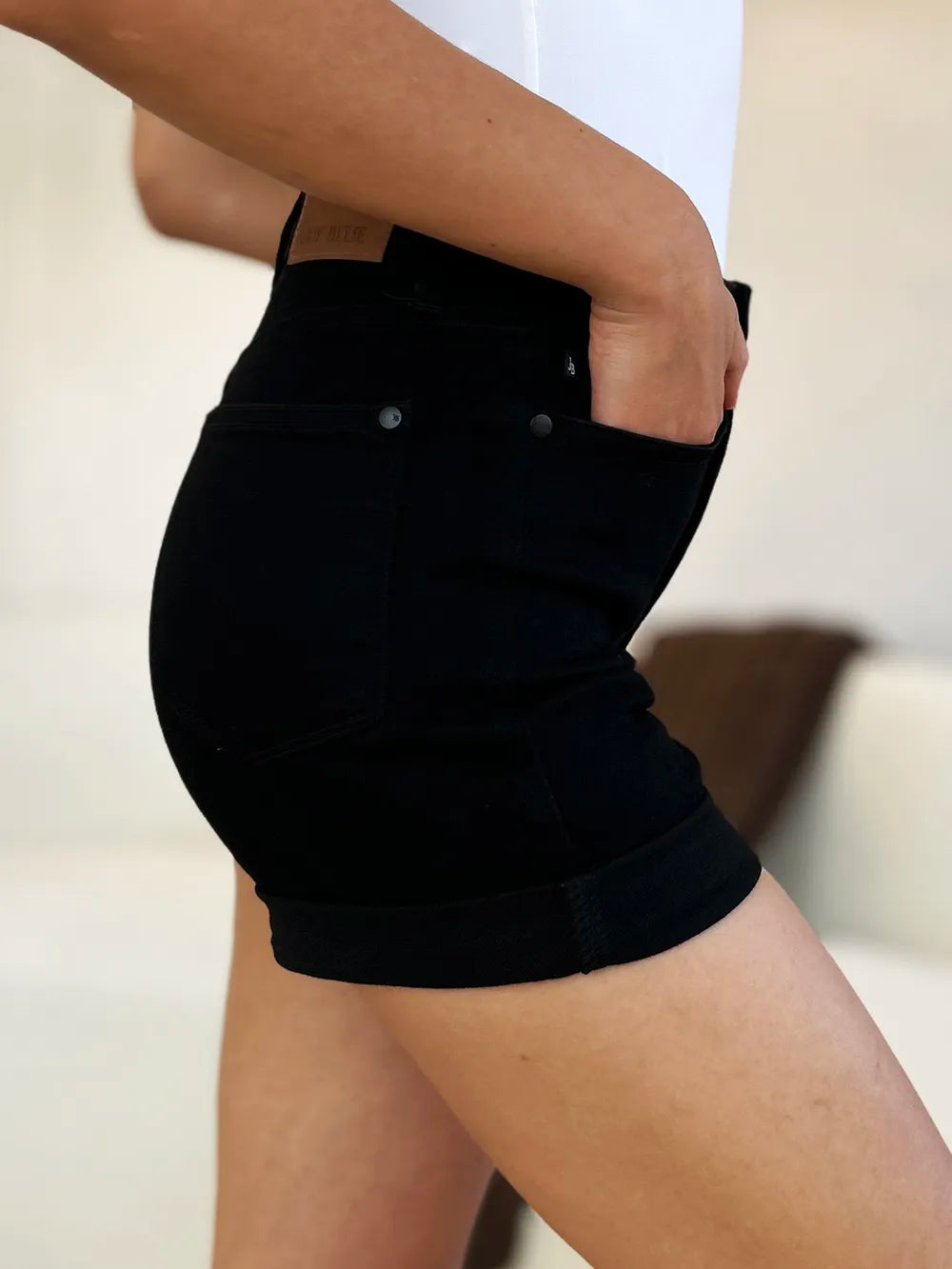 Plus Size High Waist Tummy Control Cuffed Denim Shorts for Women