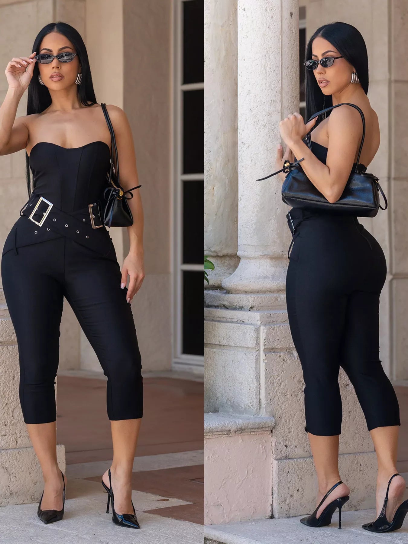 Belted Tube Skinny Jumpsuit in Taupe for Women