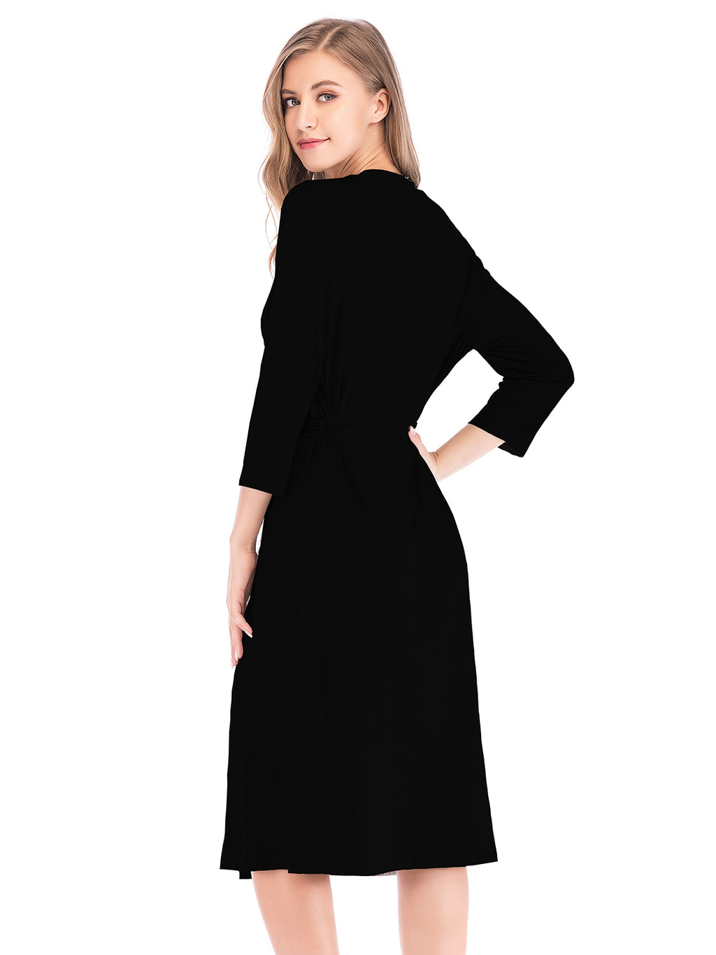 Plunge Tie Front Night Dress in Black for Women