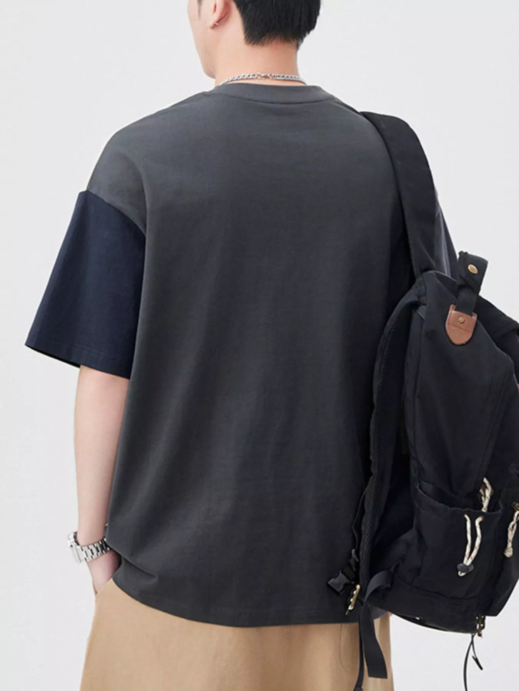 Plus Size Color Block Casual T-Shirt in Dark Gray for Men