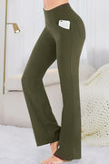 Pocketed High Waist Active Pants in Army Green for Women