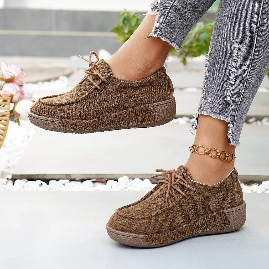Round Toe Lace-Up Sneakers in Black for Women