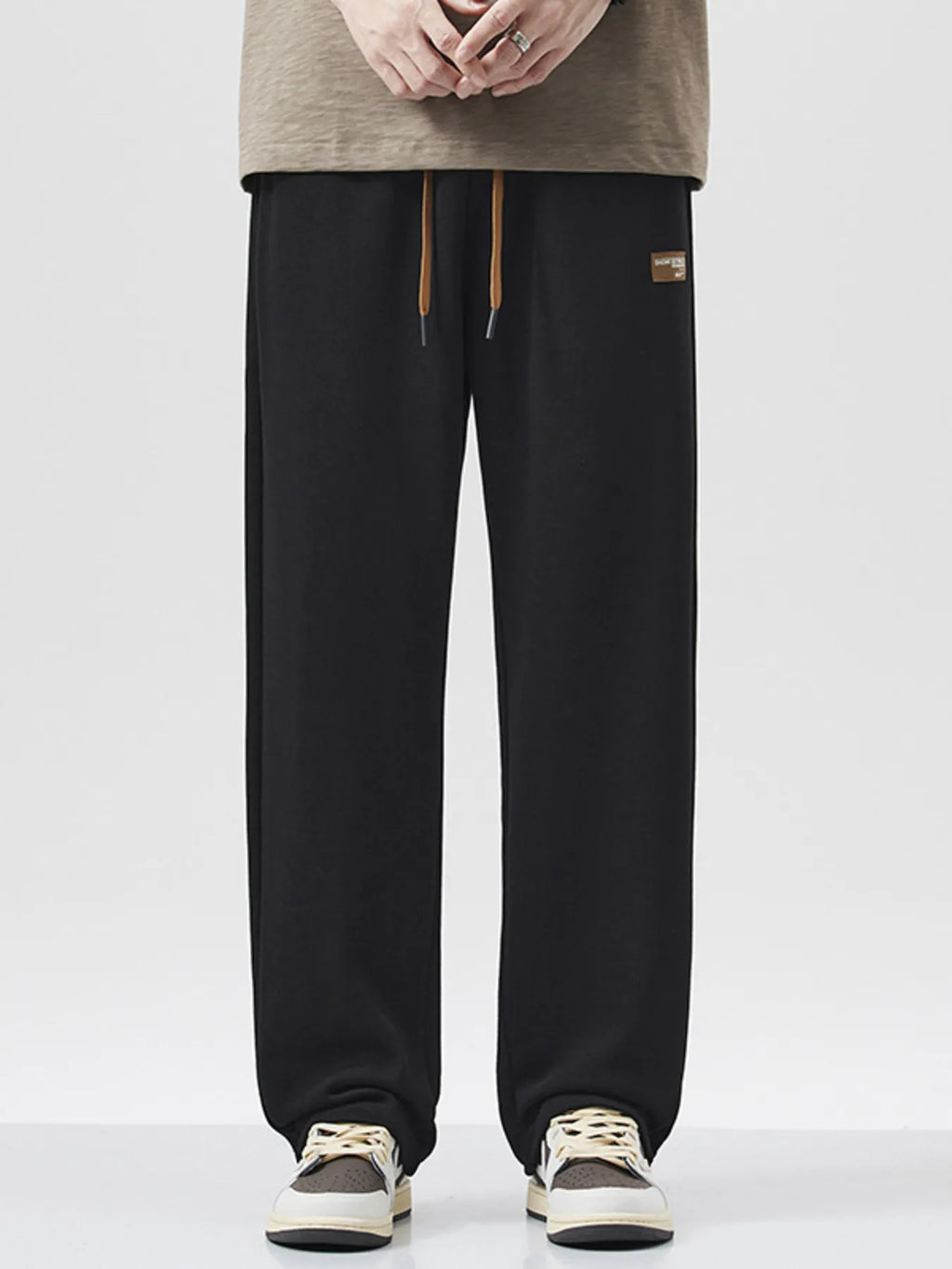 Drawstring Wide Leg Pants Plus Size in Relaxed in Black for Men